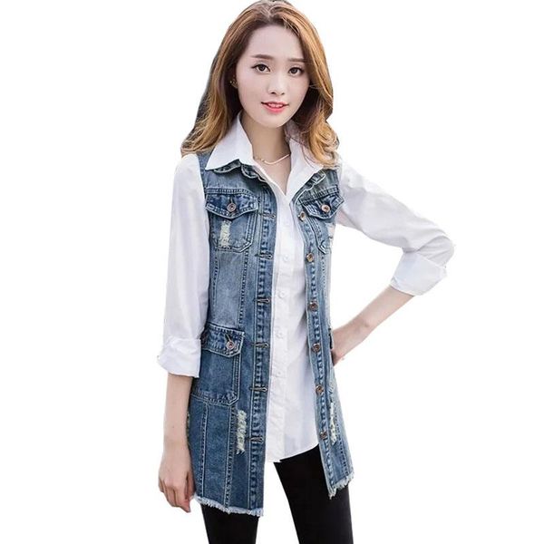 

vests 2022 new denim vest women spring autumn sleeveless midlength jean cardigan coat female jeans waistcoat casual outerwear, Black;white