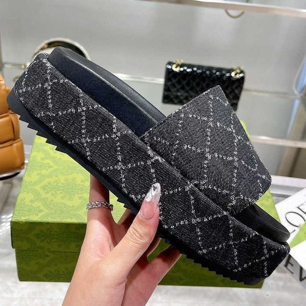 

women new 2023 designer slippers pattern embroidery letters beach fashion brand casual slides ladies platform bottom increase woemns slipper, Black