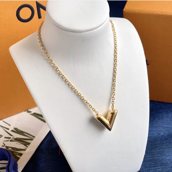 

designer v letter pendant necklaces women chain with logo official size 18k gold necklace never fade, Silver