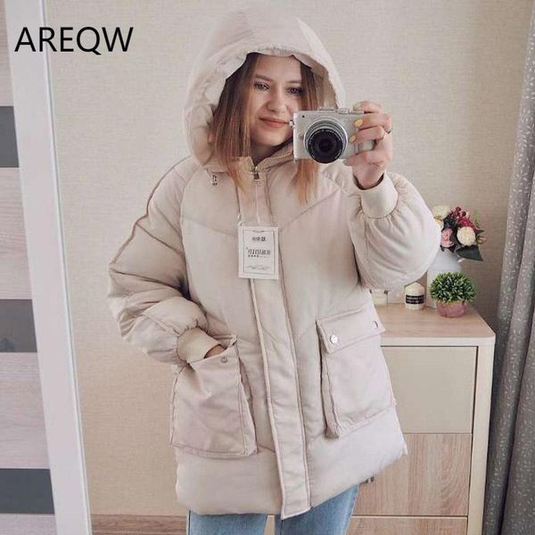 

leather 2022 new autumn winter women jacket coat hooded cotton puffer jacket female coats warm outwear, Black