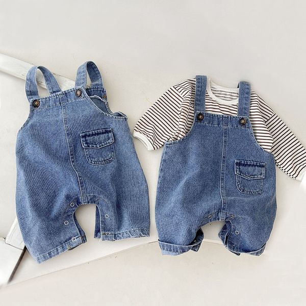 

rompers infant overalls clothes born baby boy and girl striped shirt blue denim autumn spring baby jumpsuit 230421