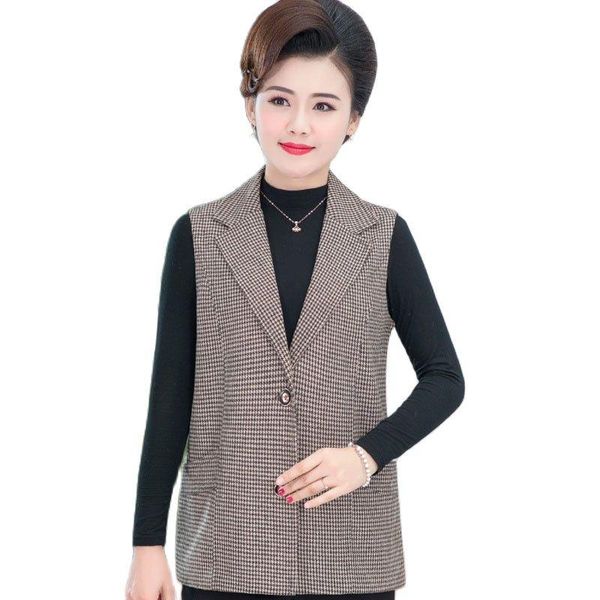 

vests 2022 thin vest women waistcoat coat spring autumn middleaged elderly mothers plaid vests jackets external wear outwear, Black;white