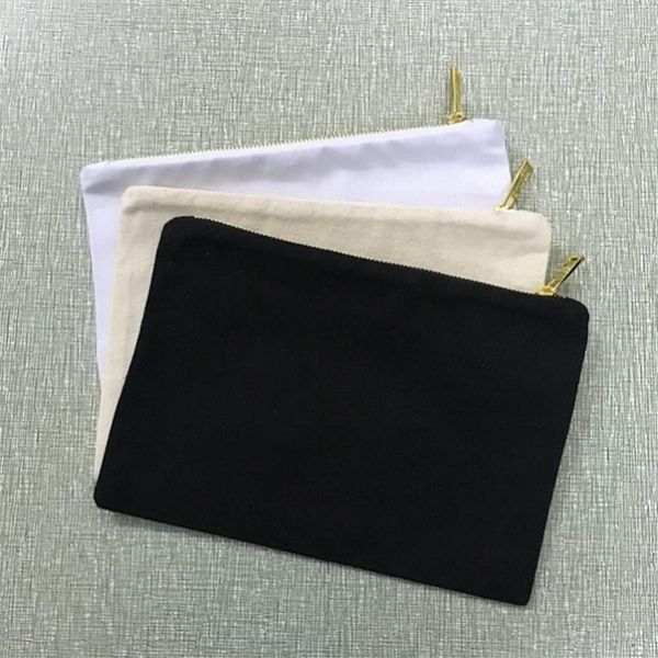 

blank natural cotton cosmetic bag 12 ounce canvas cosmetic case plain black makeup bag white clutch bag 7x10 inches with gold meta242h