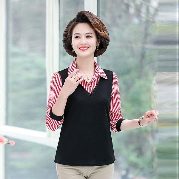 

polos spring summer new striped bottoming shirt women's fashion loose longsleeved polo collar tshirt xl5xl, White