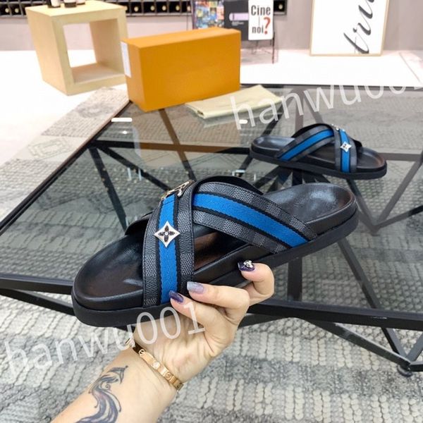 

new leather slide slippers designer flat men's summer sandals fashion luxury leisure resort beach, Black