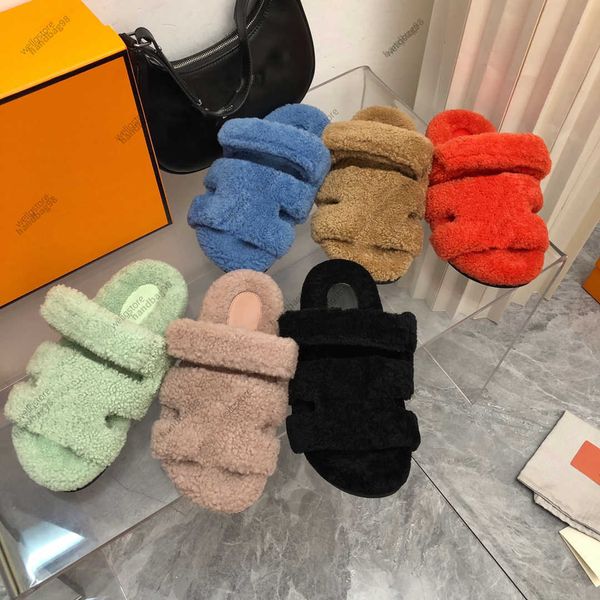 

chypre sandals women men lamb wool branded h home outdoor slipper soft furry sandal warm slides fleee sandals, Black