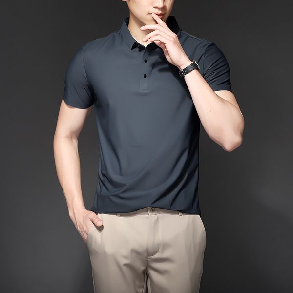

men's polos minglu summer ice silk mens polo shirts luxury short sleeve solid color business casual male fashion simple slim man tees, White;black