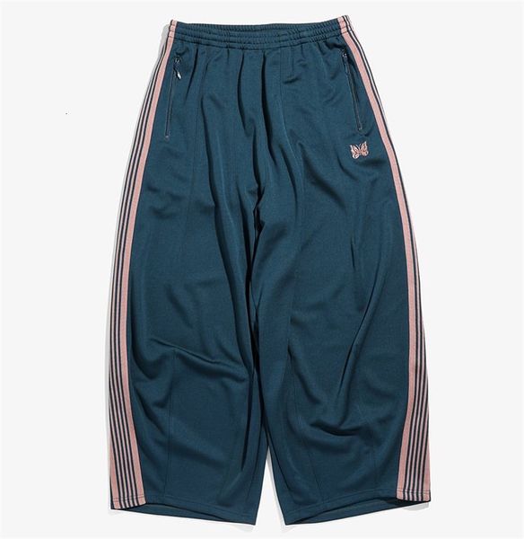 

men's pants wide needles sweatpants men women 1 1 version needles awge wide leg trousers embroidery butterfly track pants 230420, Black