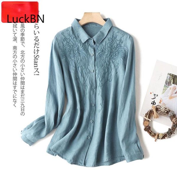 

shirts good quality cotton embroidered shirt women button up spring autumn casual lapel literary longsleeve loose shirts blusas, White
