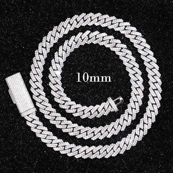 

rts hiphop jewelry gold plated 10mm 12mm 2rows cuban chain s925 silver with vvs moissanite bracelet necklace cuban link chain