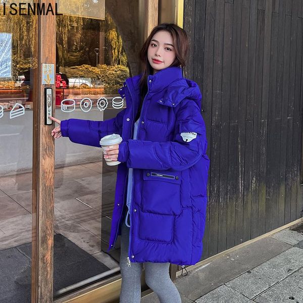 

leather winter down jacket women thick down cotton padded bubble coat female fashion hooded long parkas mujer quilted jackets overcoat, Black