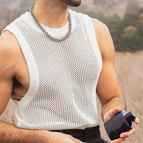 

men  tank o neck sleeveless mesh transparent streetwear casual vests 2023 vacation summer clothing  5xl incerun 230421, White;black