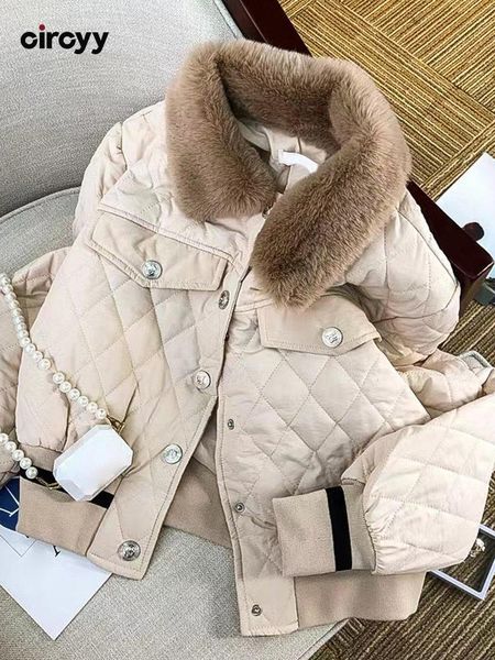

leather circyy winter jacket for women coat argyle fur collar korean fashion warm outwear female single breasted pockets 2022 clothing, Black