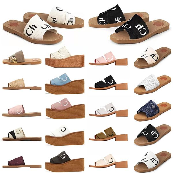 

luxury designer slippers for women sandals woody flat mules slides woman canvas square toe lace embroidery snake summer sandal fashion beach, Black