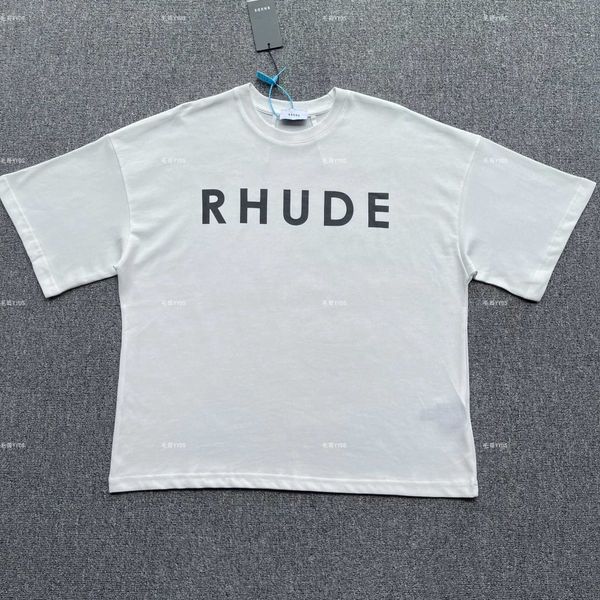 

designer fashion clothing tees tshirts rhude simple slogan print loose couple style loose simple letter short sleeve t-shirt streetwear hip, White;black
