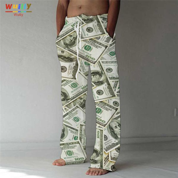 

men's pants men's fashion straight trousers 3d print elastic drstring design front pocket pants beach dollar graphic prints comfor, Black