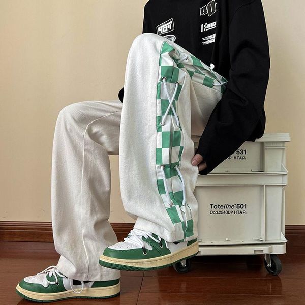 

pants privathinker high street american woven rope men's casual pants wide leg harajuku brand trousers male streetwear baggy pants, Black