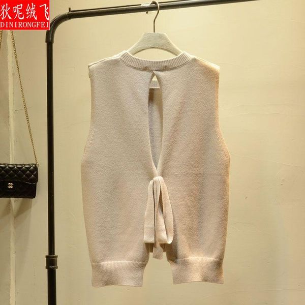 

vests woman jacket vest women's knitted loose split wool sweater spring and autumn round neck sleeveless vest sweater chaleco mujer, Black;white