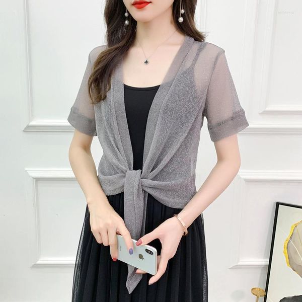 

women's jackets summer sunscreen coat women short sleeve thin see through outerwear womens cardigan jacket ladies, Black;brown