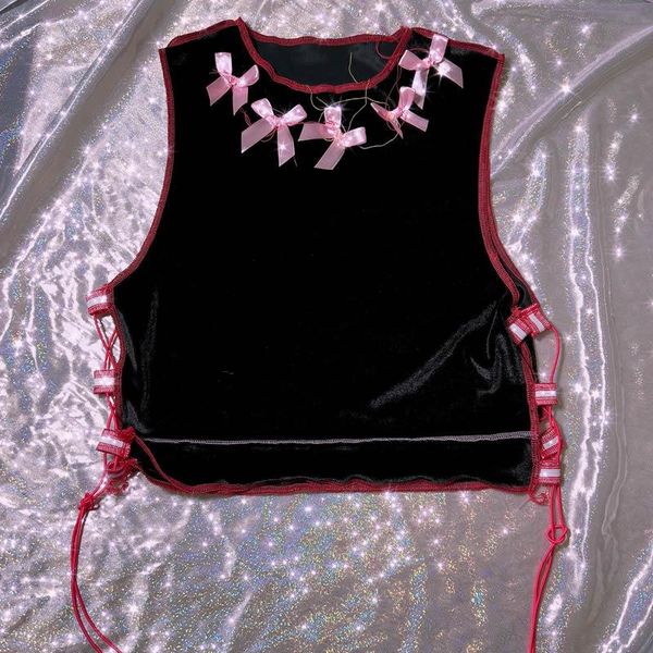 

tanks y2k t shirt y2k fashion unique y2k accessories cute lolita tank kawaii tank gothic tank bow, Black;white