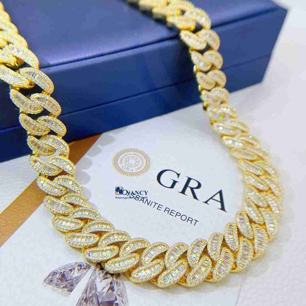 

moissanite 18mm baguette cuban link chain hiphop jewelry custom s925 silver iced out bling moissanite diamond