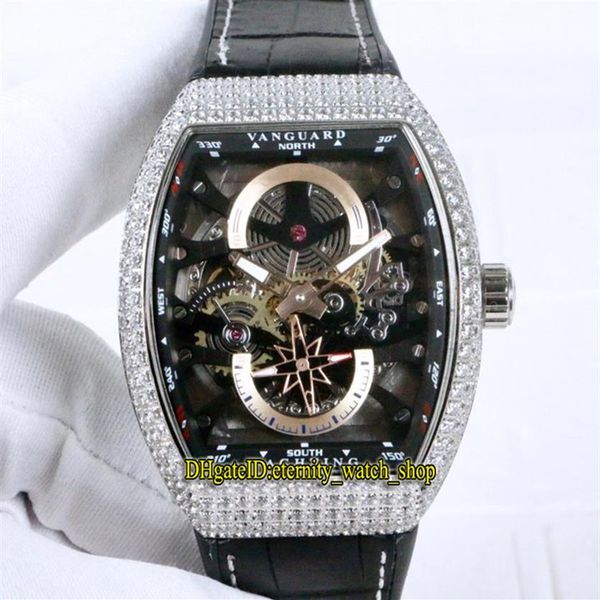 

luxry new saratoge vanguard s6 yachting v45 s6 yacht blue skeleton dial miyota automatic mens watch diamond case leather designer 285u, Slivery;brown