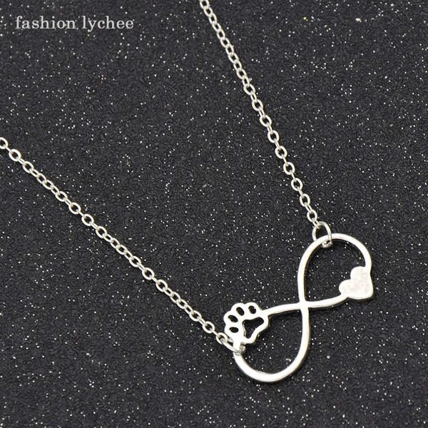 

pendant necklaces fashion lychee creative cartoon love heart dog paw pendant necklace for girls classic design women fashion alloy necklace, Silver