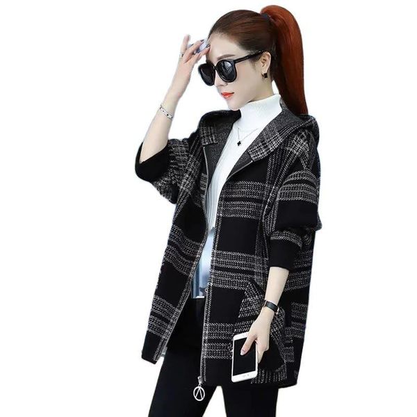 

fur blended wool coat women spring autumn jacket new plaid short woolen coat pocket zipper korean version lady outerwear r1806, Black