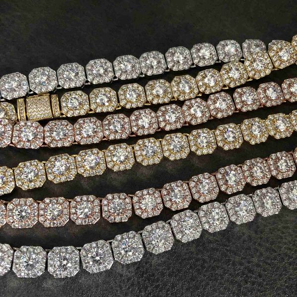

qianjian jewelry s925 silver gold plated square rock candy moissanite tennis chain necklace