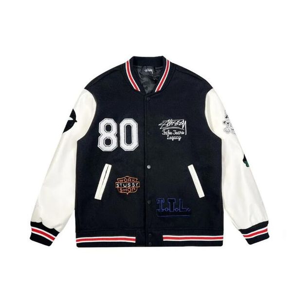 

80 baseball jackets long sleeve zipper men designer jacket spring work shop basket mens coats, Black;brown