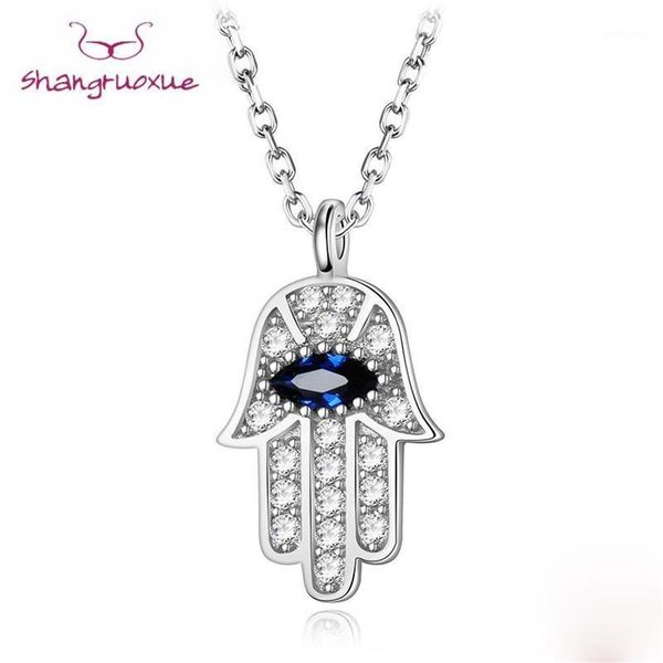 

pendant necklaces boho blue eye real 925 sterling silver zircon hamsa hand of fatima necklace lady crystal jewelry choker vintage 271h