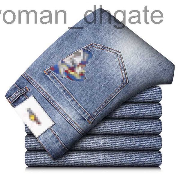 

men's jeans designer embroidered men's jeans, slim fitting small straight tube stretch casual pants, men's trendy brand t63b, Blue
