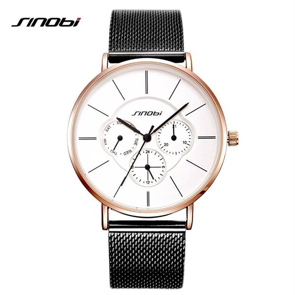 

sinobi stylish women watches golden case milan mesh casual ladies quartz watch gift fashion clock calendar relogio feminino190c, Slivery;brown