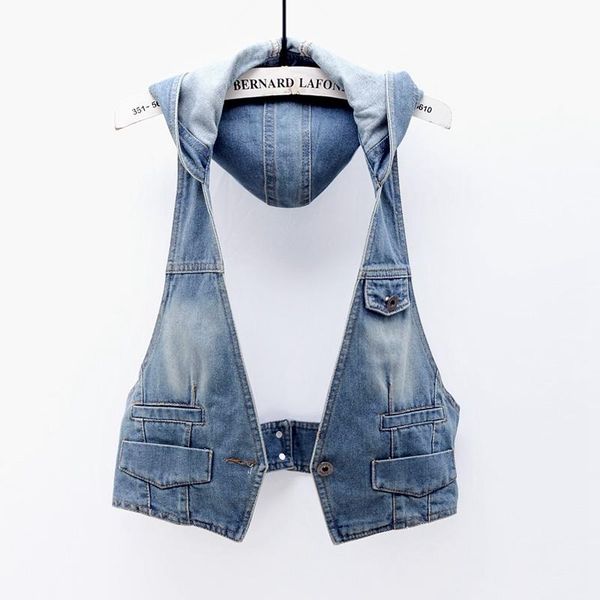 

vests vintage denim vest women hooded short spring summer new korean femme slim sleeveless jacket waistcoat women jeans vest h390, Black;white