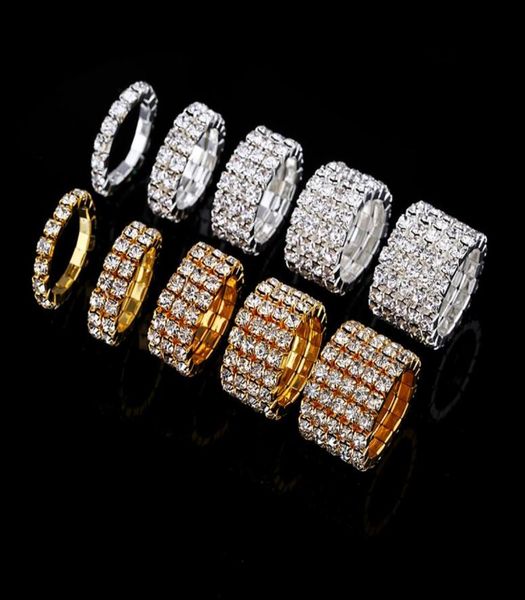 

15 rows crystal rhinestone rings silver plated and gold plated bridal wedding elastic stretch finger rings for woman2160492, Slivery;golden
