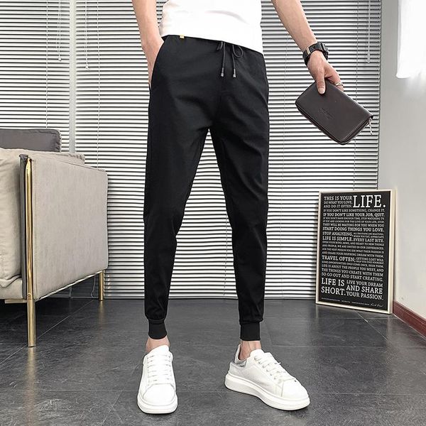 

pants summer men casual harem pants brand new 2022 korean slim fit joggers pants men solid all match streetwear trousers men 3628 hot, Black