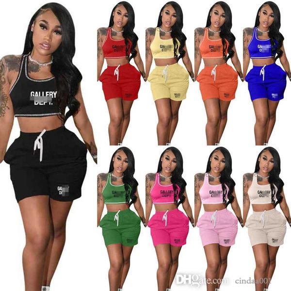 

new summer women tracksuits designer letter printed 2 piece short set crop tank and shorts with pockets sports suit, Gray