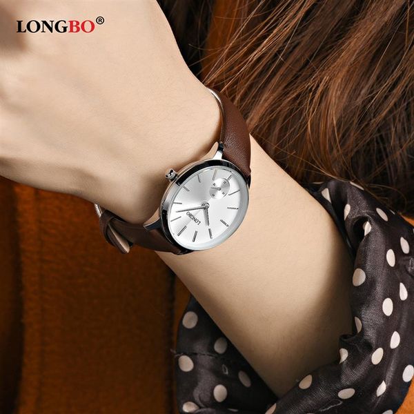 

2020 longbo luxury quartz watch casual fashion leather strap watches men women couple watches sports wristwatch 802862413, Slivery;brown