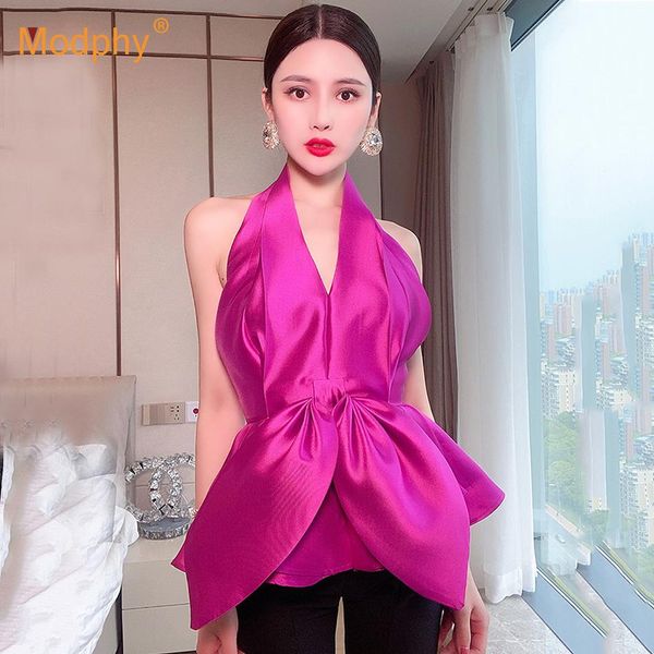 

tanks elegant bowknot chiffon shirt for women halter v neck sleeveless slim party shirts female summer fashion new 2020, Black;white