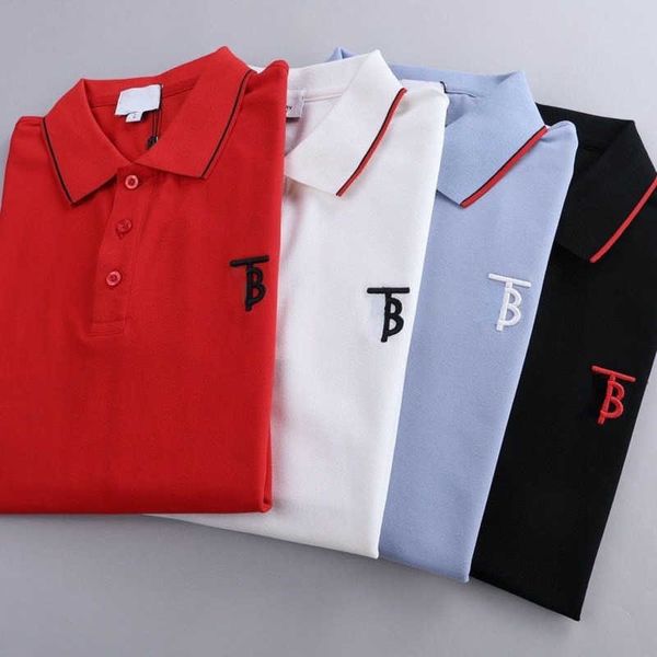 

men polo shirt tb 3d embroidery tee burbe designer tshirt lapel pullover sweatshirt cotton short sleeve tshirt mens casual t-shirt, White;black
