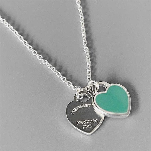 

s925 original classic pop enamel exclusive blue pink red double heart pendant ladies fashion necklace jewelry h0918254r, Silver