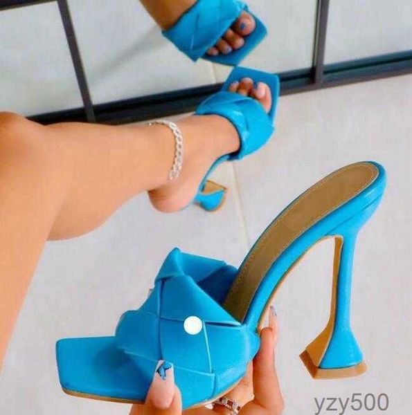 

2023 summer new design weave square toe heels strange style slippers gladiator womens sandal slides shoes 421bv421 xvov, Black