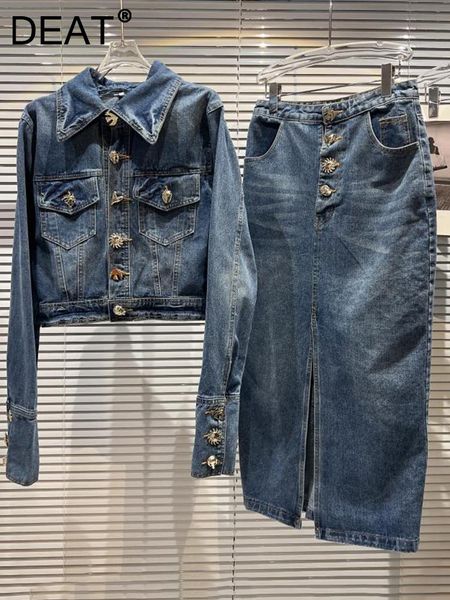 

dress deat women personalized button denim coat jacket skirt new short two piece set temperament fashion autumn 2022 11d10134, White