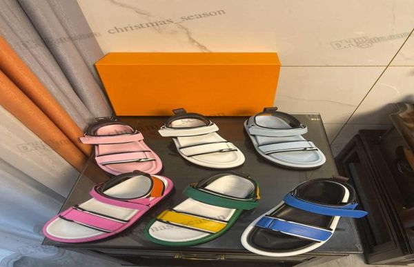 

designer leather mules sandals luxury brand white pink blue women platform slides cowhide flats printed rubber fashion summe beach1717674, Black