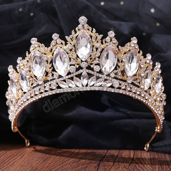 

gorgeous luxury wedding crown for women new 5 colors crystal bridal tiaras crown headbands hair dress accessories, White;golden