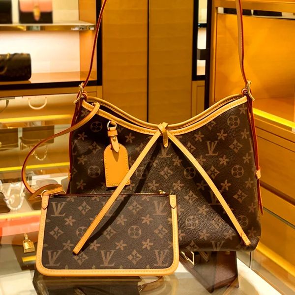 

carryall designer bags women shoulder bag tote coated canvas leather vintage carry all 2 in 1 hobo with wallet fashion lady bowknot coin pur