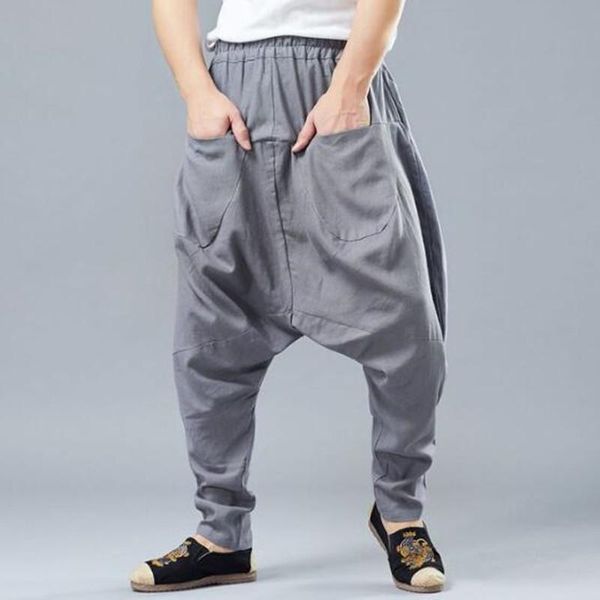 

pants linen men baggy harem pants hip hop harem crosspants desert trousers casual linen pants male clothing, Black