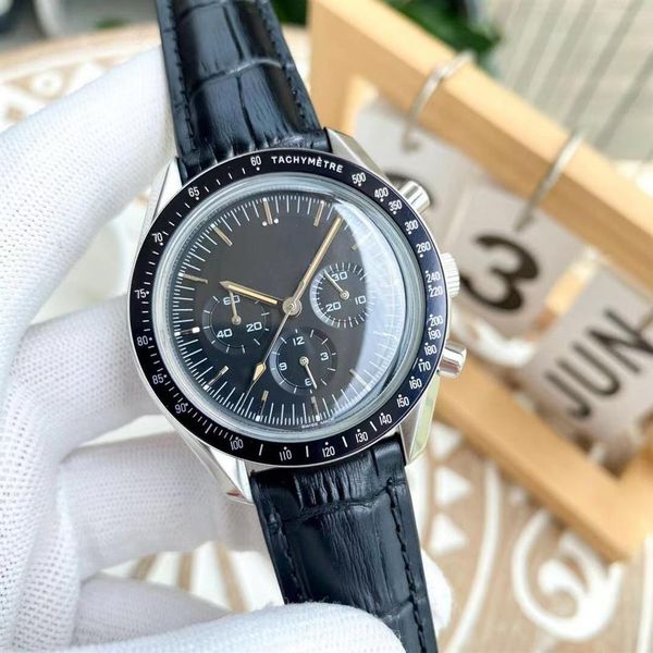 

luxury mens watches 42mm classic case size imported vk chronograph movement stainless steel strap luminous272v, Slivery;brown