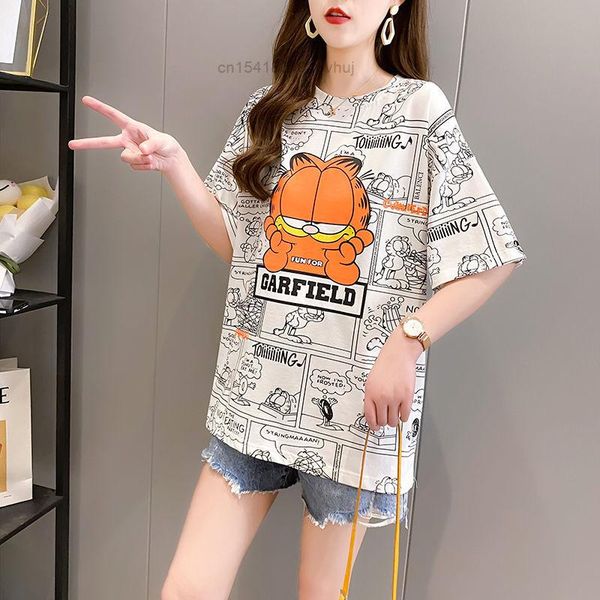 

t-shirt cobrand garfield cartoon printed short sleeve tshirt female 2022 summer new korean style loose half sleeve vintage clothes y2k, White