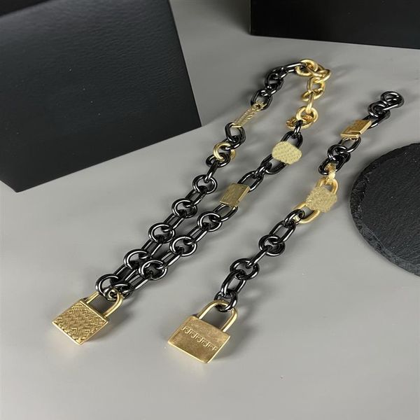 

black and gold matching cool link chain pendant necklaces bangle medusa head portrait bracelet lock pendants men bracelets designe301d, Silver